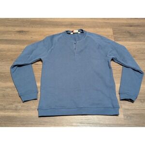 American Giant Mens Henley Sweatshirt Blue Long Sleeve Made in USA Size Small